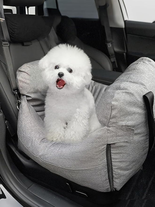 Small Dog Car Seat - Portable Booster carseat with Harness,Detachable Washable Dog Booster Seat Under 19lbs Fits Front & Rear Seats, Soft Pet Car Bed with Storage Pockets and Safety Belt for Travel.