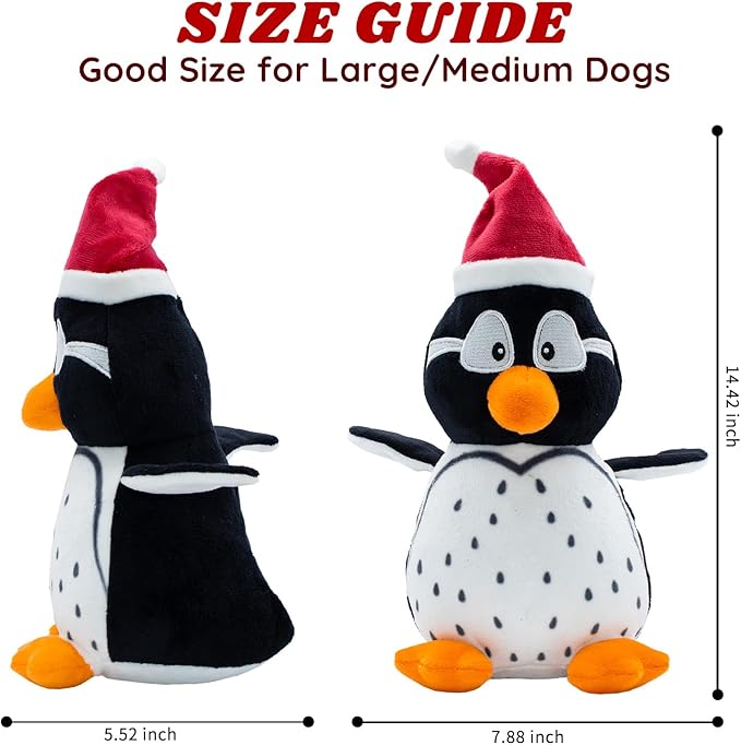 Dog Toys Squeaky Interactive Puppy Teething Chew Toy Stuffed PP Cotton Crinkle Sound Paper Tail,Penguin Shape for Large Medium Small Breeds Indoor Outdoor Play