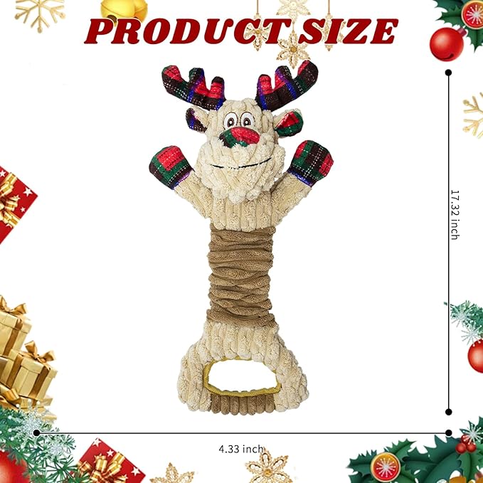 Dog Toys Squeaky Interactive Puppy Teething Chew Toy Deer Shape with Crinkle Sound Paper Tail Stuffed PP Cotton,Keep Them Busy, for Large Medium Small Breeds Indoor Play