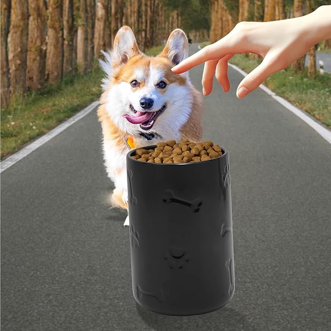 Dog Treat Container Airtight - 9"x5" Black Large Ceramic Dog Treat Jar for Kitchen Counter, Dog Cookie Jar with Lid - Farmhouse Style Dog Food Storage Container for Dogs, Cats, Pets