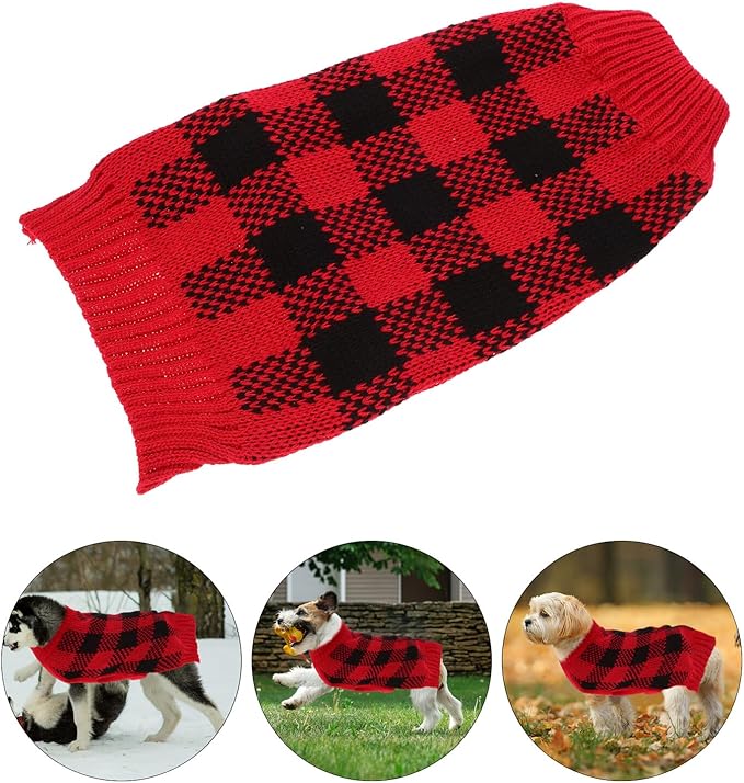 DOITOOL Plaid Dog Sweater Small Medium Warm Knitted Turtleneck Pet Clothes for Winter Keeping Cats and Dogs Cozy Stylish Puppy Pullover with Flexible Material
