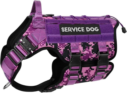 PETNANNY Tactical Service Dog Vest - No-Pull Emotional Support Harness with Hook & Loop Patches & Molle System for Training & Hunting (Purple Camo, Medium)