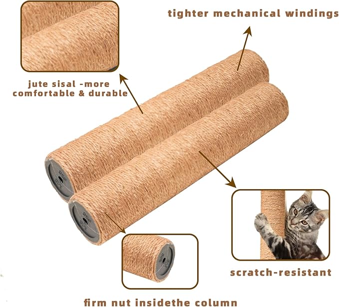 Meowoou 2 PCS Cat Scratching Post Replacement Scratcher Pole,2.8 in x 13.8 in Natural Sisal Rope Cat Trees Climbing Towers Post