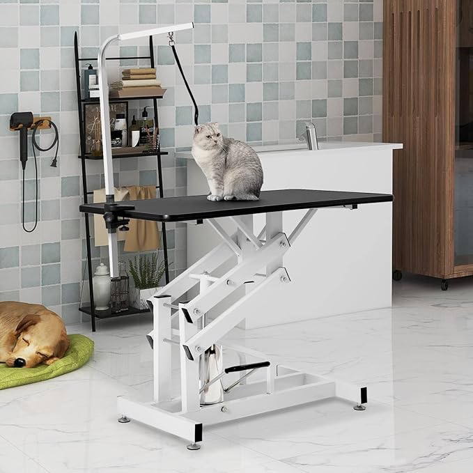 SoarFlash 42.5" Pet Dog Grooming Table,Heavy Duty Hydraulic Grooming Table for Dogs&Cats,Big Size with Adjustable Arm Noose,Maximum Capacity Up to 400lbs (Black)