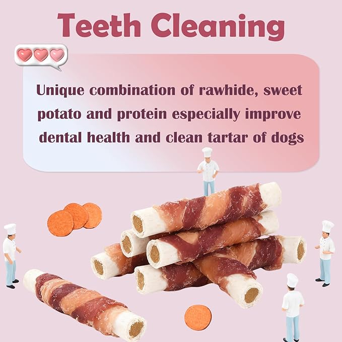 ASMPET Dog Treats Bones, Chicken Duck Wrapped Rawhide Sweet Potato Sticks for Small Medium Large Dogs