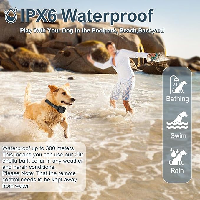 Citronella Training Collar for Dog [No Refill] Spray Dog Training Collar with Beep/Vibration/Spray 4 Mode & 6 Adjustable Sensitivities Bark Collar, IPX7 Waterproof Safer Bark Collar for L/M/S