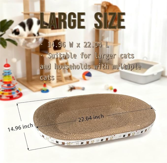 2PCS Large Cat Cardboard Scratcher with Toys, Oval 21.7" x 14.9" Kitty Scratching Board for Indoor Kitten Play Scratch Bed Sofa Furniture Protector