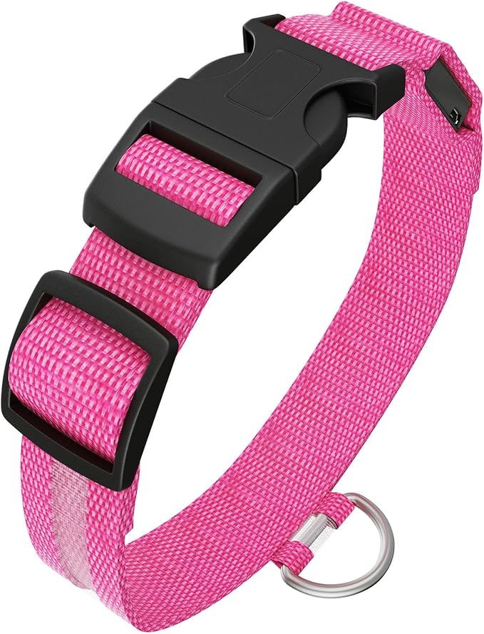 LED Light Up Dog Collar Rechargeable Waterproof, Glow in Dark Dog Collar, Lighted Dog Collars for Night Walking Charging USB, Safety for Small Medium Large Dogs (XL, Pink)
