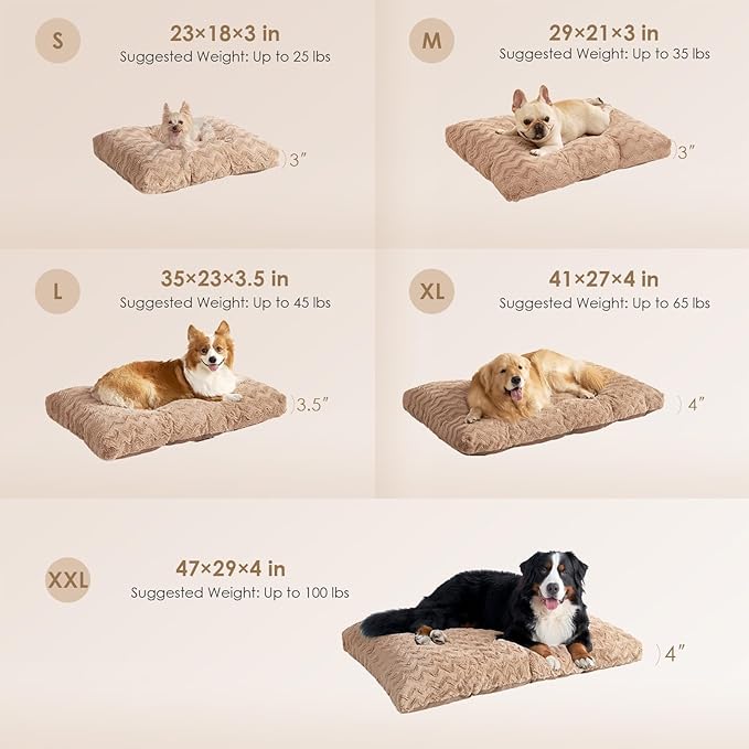 EHEYCIGA Reversible Dog Crate Bed Washable, Comfort Fluffy Plush Dog Kennel Pad for Small Doggie and Cats, Deluxe Machine Washable Pet Sleeping Mats, 23" x 18"x 3", Camel