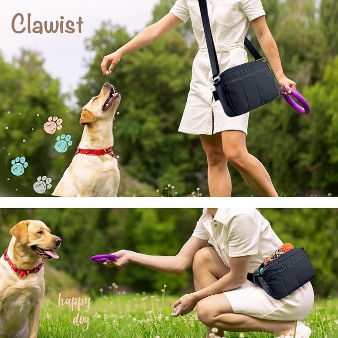 Fashion Dog Treat Pouch with Clicker Stylish Crossbody Dog Walking Bag, 3-in-1 Dog Training Treat Pouch with Removable Waterproof Liner, Treat Holder Waist Bag for Puppy Training & Daily Walks