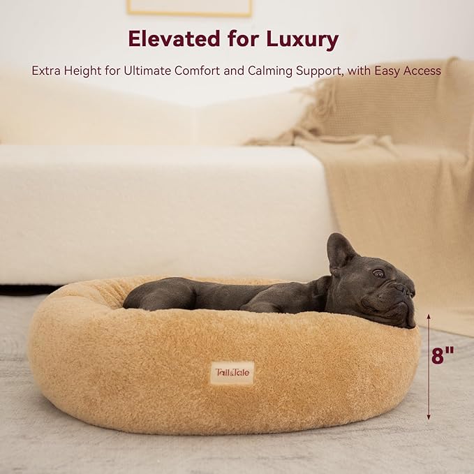 Self-Warming Calming Donut Dog Bed for Small Dogs & Cats – Orthopedic Memory Foam Round Pet Bed for Anxiety Relief & Joint Support, Waterproof Liner, Washable Removable Cover, Non-Slip Bottom