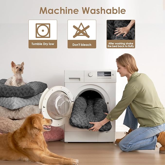 EHEYCIGA Reversible Dog Crate Bed Washable, Comfort Fluffy Plush Dog Kennel Pad for Small Doggie and Cats, Deluxe Machine Washable Pet Sleeping Mats, 23" x 18"x 3", Charcoal