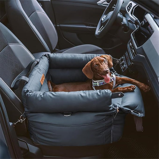 FUNNYFUZZY Dog Car Seat for Medium Sized Dogs, Waterproof 3 in 1 Soft Leather Dog Car Bed for Travel and Home,Portable and Safety,Fits Pets Up to 35 lbs(Blue)