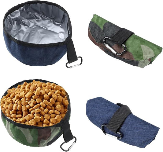 2 Pack Portable Dog Bowls Dog Travel Bowl Foldable Travel Dogs Dish Oxford Cloth TravelDog-Water Bowls Pet Hiking Accessories for Small and Large Pets Travel(Camo Green, Dark Blue,40 oz)