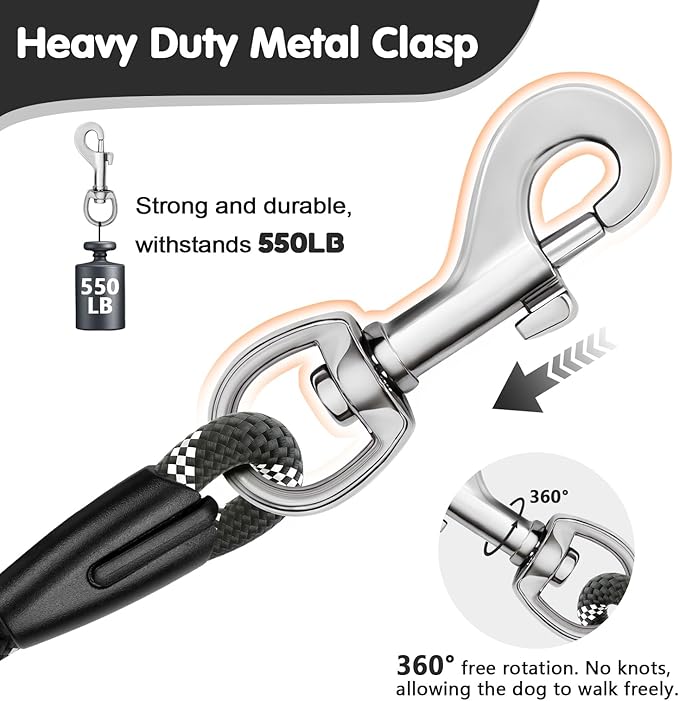 Dog Leashes for Large Dogs That Pull 4/5/6ft-Black XiaZ 2 Handles Dog Leash 1/2 Inch 1000lb Strength Reflective PVC Waterproof-Handles Metal Hook Dual-Handle for Medium Large Sized Nighttime Safety