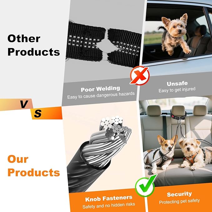 Dog Seat Belt for Car,Chew Proof Puppy Seatbelt,Heavy Duty Pet Leash for Medium & Large Chewer Dogs