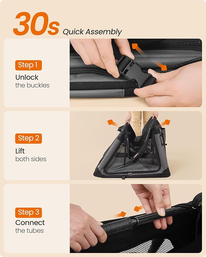 Feandrea Collapsible Dog Crate, 20-Inch Portable Dog Travel Crate for Small Dogs, Oxford Fabric Pet Carrier with 4 Mesh Doors, Handles, Storage Pocket, Water Bottle Holder, Ink Black UPDC015BH02