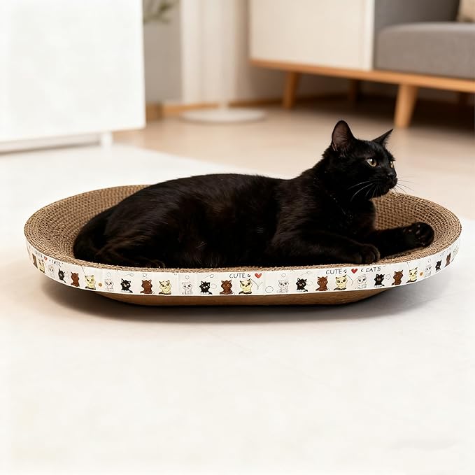 2PCS Large Cat Cardboard Scratcher with Toys, Oval 21.7" x 14.9" Kitty Scratching Board for Indoor Kitten Play Scratch Bed Sofa Furniture Protector