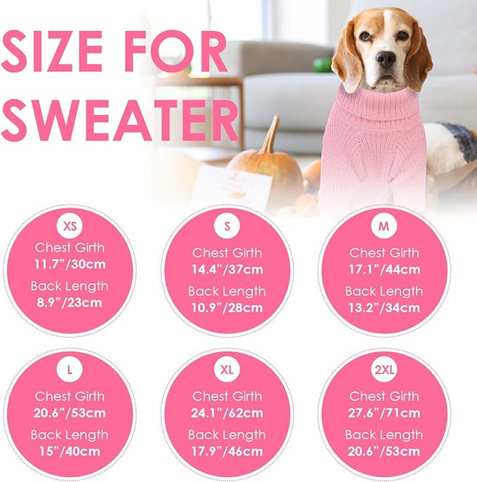 SUNFURA Dog Sweater, Christmas Sweaters for Large Dogs, Solid Color Dog Pullover for Fall Winter, Warm Sweatshirt Knit Turtleneck for Corgi, French Bulldog, Pink L