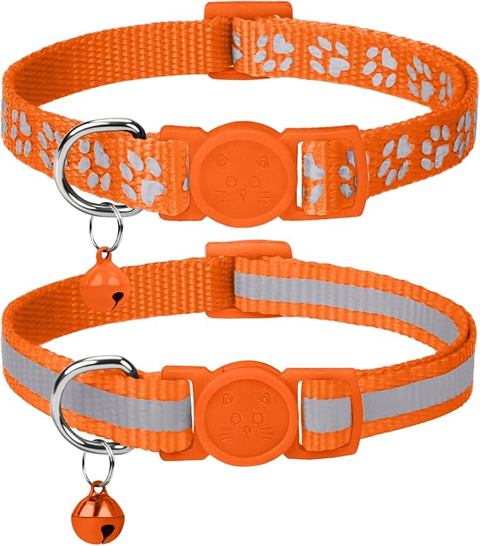 Taglory Reflective Cat Collar Breakaway with Bells, 2 Pack Girl Boy Pet Cat Collar Adjustable 7.5-12.5 Inch, Orange