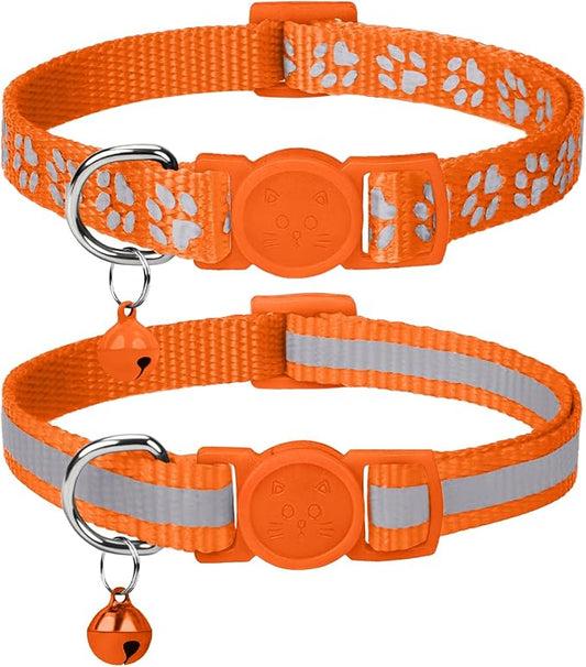 Taglory Kitten Collar Breakaway with Bell, 2 Pack Girl Boy Pet Kitten Collar Adjustable 6-8 Inch for 2-6 Months Cat, Orange
