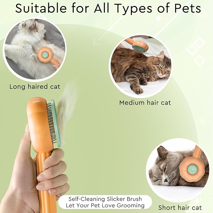GJEASE Cat Grooming Glove Brush,Self-Cleaning Slicker Pet Brush for Short and Long Haired Pets,Dog Bath Brush for Shedding and Grooming,Removes Loose Hair and Tangles,Promote Circulation