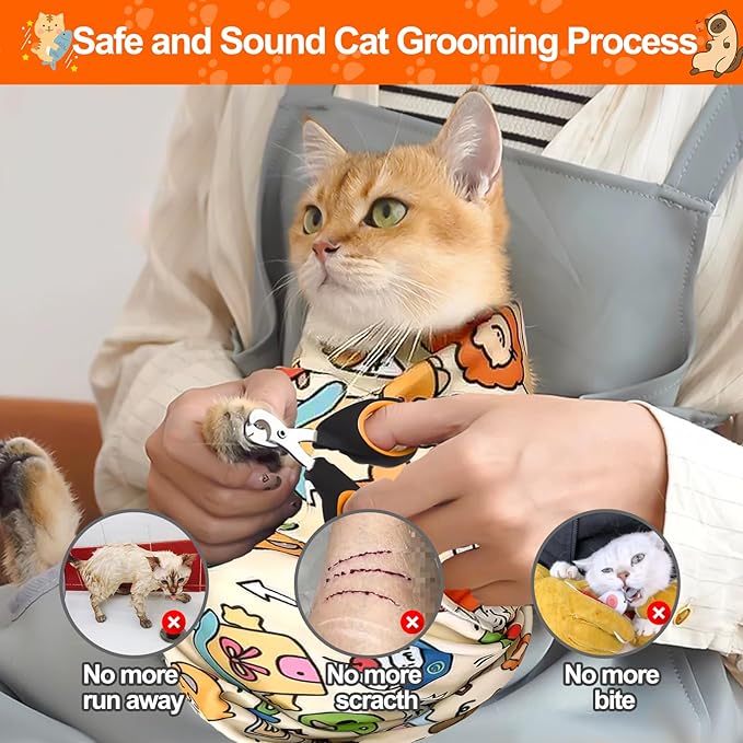Mity rain Cat Grooming Supplies - Cat Wrap for Cutting Nails with Cat Nail Clipper, Cat Restraint for Nail Clipping to Anti-Runaway/Scratch/Bitten, Cat Swaddle Wrap for Calming & Holding Cat (XXLarge)