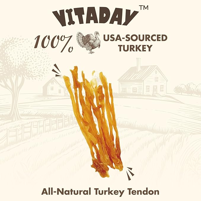 Turkey Tendon Strip 3 oz, 100% Natural, USA-Sourced Turkey Tendon, High-Protein, Low-Fat, Long-Lasting Dog Chew, Rawhide Alternative, Hypoallergenic Puppy & Dog Treats