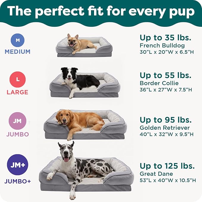 FurHaven Cooling Gel Dog Bed for Large Dogs, Perfect Comfort Sofa Bed with Cool Gel-Top Foam & Solid Orthopedic Foam Base for Joint Support, Washable Cover, Jumbo Plus/XXL, Plush & Velvet, Brownstone