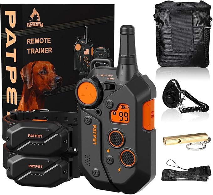PATPET Dog Training Collar, 1.2 Mile Range 101 Training Levels Dog Shock Collar with Remote Control (15-150 lbs), Waterproof 100% Safe E Collar for Large Breed for 2 Dogs Black with Vivid Orange