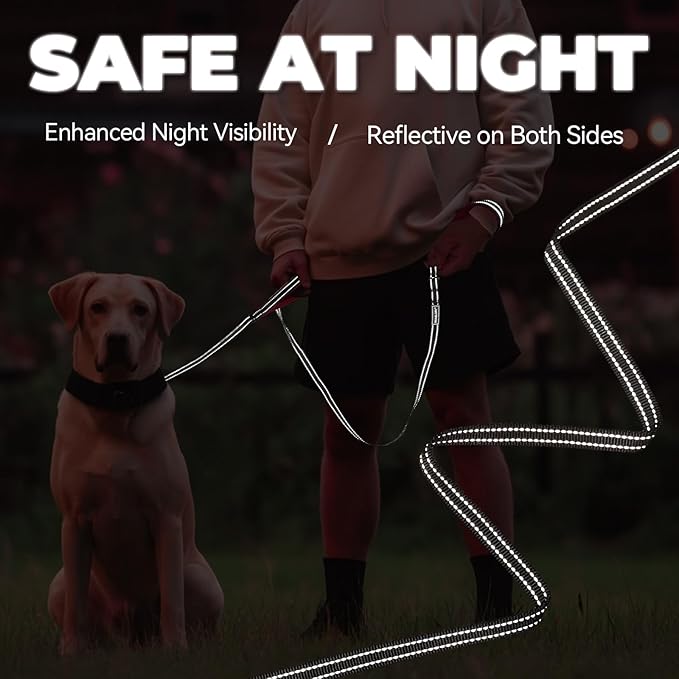 VIVAGLORY Twingrip Dog Leash, Double Handle Dog Leash for Training & Walking with Traffic Handle & 2 Loop, Traffic Control Reflective Heavy Duty for Puppy Pet, 6ft x 1/2in, Red