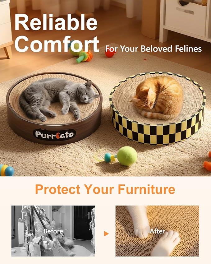 Cat Scratcher, Cardboard Cat Scratchers for Indoor Cats, Large Cat Scratching Board, Round Bowl Cat Scratch Pad Bed (Walnut)