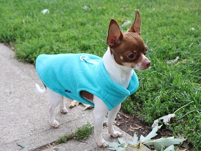 JACKO & CO - Fleece Vest Dog Sweater with Leash Ring - Soft, Warm & Lightweight Pullover Coat for Small & Medium Dogs, Puppies & Cats - Cozy Fall/Winter/Spring Pet Jacket (Turquoise, Small 4-6lbs)