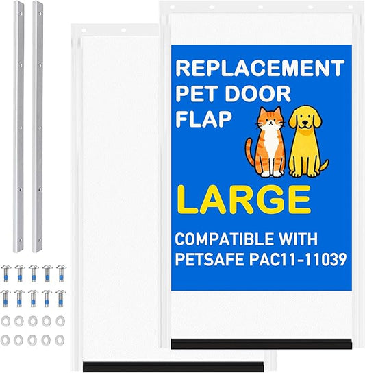 2 Pack Large Pet Door Replacement Flaps PAC11-11039 with 2 Metal Support Clamp, Compatible with PetSafe Freedom Dog and Cat Door, Magnetic Closure (Frosted Transparent)