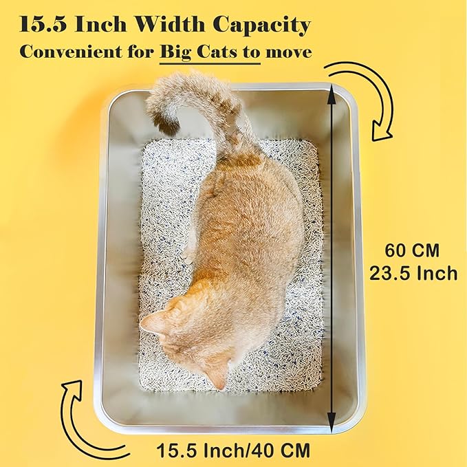 LIHONG Stainless Steel Cat Litter Box,Extra Large Metal Litter Box for Big Cats Kitty Rabbits,No Smell,Non Stick,Easy to Clean(24" Lx16 Wx6 H,XL)