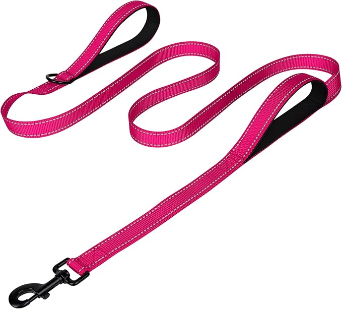Joytale Dog Leash Heavy Duty for Large Dogs That Pull, Double Handle for Traffic Control, Double-Sided Reflective Leashes for Large Medium Dogs Night Safety, 6FT, Hot Pink