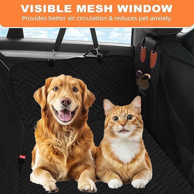 XTMZ Dog Car Seat Cover for Back Seat, Hard Bottom Back Seat Extender for Dogs - Supports 400lbs, Back Seat Pet Cover, Dog Hammock for Car SUV and Trucks