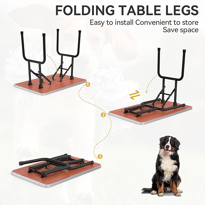 DWVO 36'' Dog Grooming Table, Foldable Pet Grooming Table with Adjustable Arm, Loop, and Mesh Tray, Non-Slip Portable Dog Bathing Station, Pink