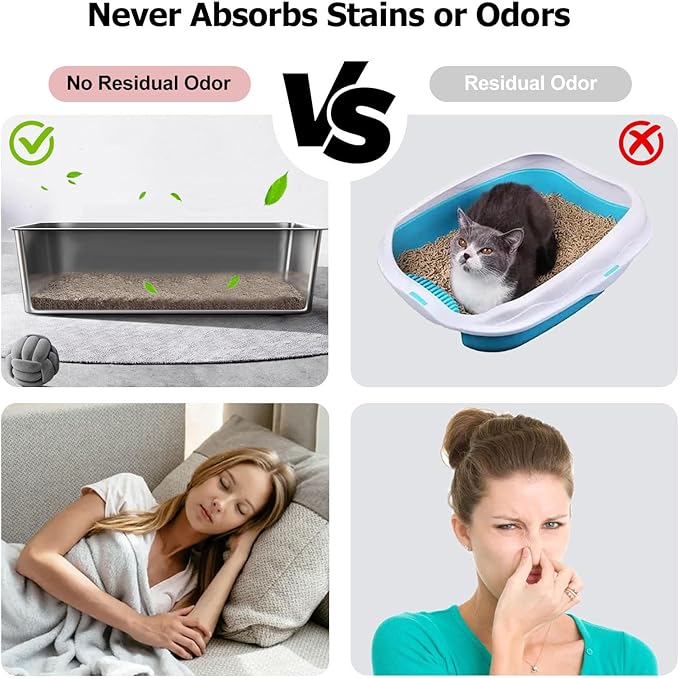 Stainless Steel Cat Litter Box, Large Metal Litterbox, 2-Pack XL Stainless Steel Litter Tray Pan for Big Cats, 23.6" Lx15.7 W x5.9 H, No Odour Absorption, Easy to Clean, Rustproof, Leakproof