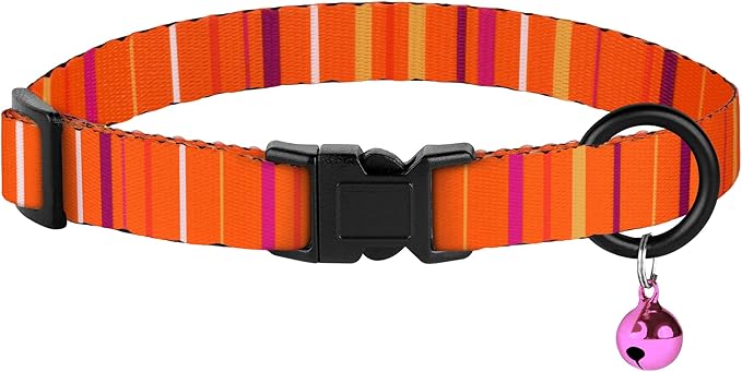 4PCS Breakaway Cat Collars with Bell - Cute Soft Adjustable Safety Kitten Collars 4-Pack - Nylon Pet Collars Nature Tribal Striped Floral Space Aztec Flowers Print (Striped)