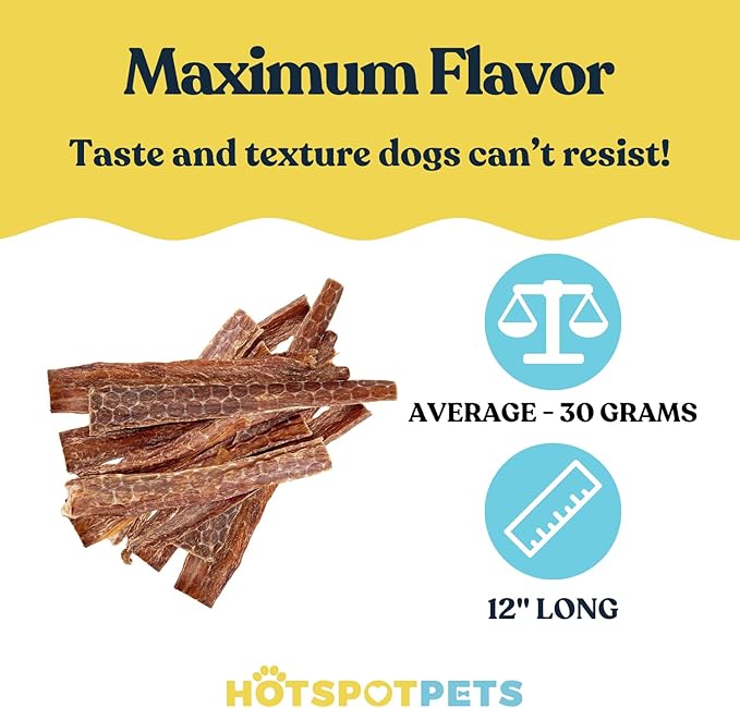 hotspot pets Beef Esophagus Dog Treats Grass Fed with No Added Hormone & Antibiotic All Natural Jerky Dog Treats - (12 Inch - 1 Pound Bag) Dog Chews Rich in Glucosamine & Chondroitin for Joint Health
