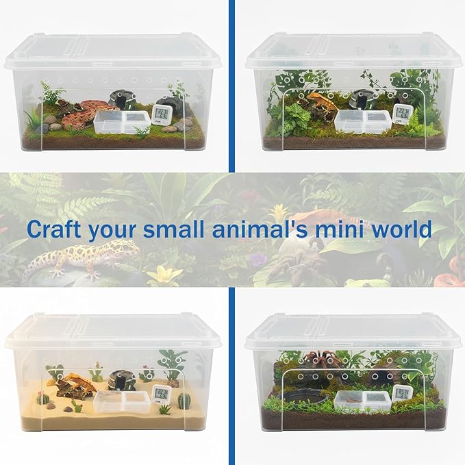 10 Pcs Jumping Spider Enclosure Kit, Acrylic Reptile Breeding Box Cage, Digital Thermometer Hygrometer Temperature, Coco Coir Mats Hides, Water Food Feeder Bowl Dish Indoor Habitat | by Cotkkstt