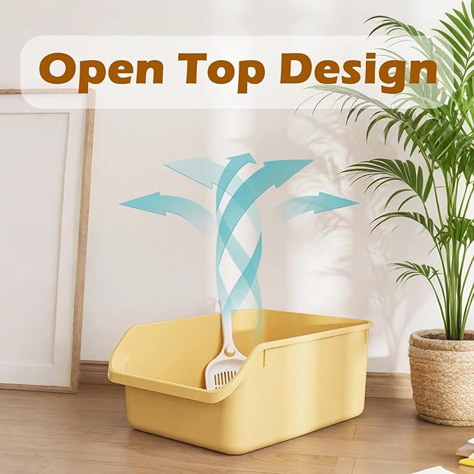 Large Cat Litter Box with High Sides,Cat Boxes for Indoor Cats,Cat Litter Pan for Kitty,Litter Box with Low Entry,Anti-Splashing,Easy to Clean (Grey)