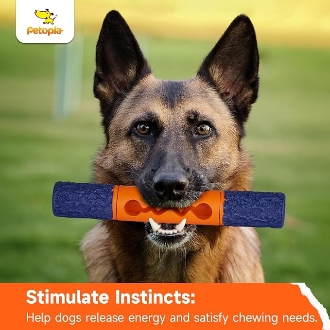 Stick Interactive Dog Toy 9” in Outdoor Dog Toy for Aggressive Chewers Tough Natural Rubber Chew Toys (Blue&Orange)