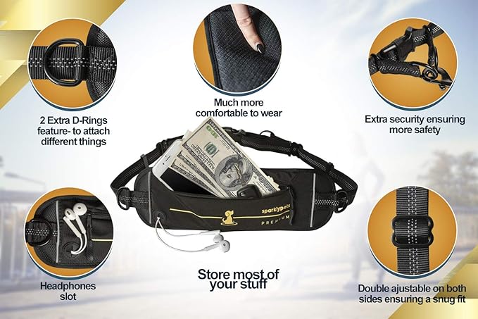 SparklyPets Hands Free Dog Leash for Medium and Large Breeds – Professional Harness with Reflective Stitches for Training, Walking, Jogging and Running Your Pet (Premium Gold Champagne, for 1 Dog)