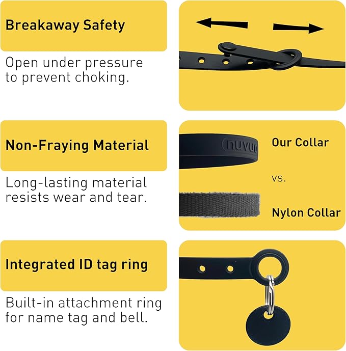 Silicone Cat Collars 2 Pack - Soft, Comfortable, and Lightweight Safety Breakaway Collar with Name Tag Ring for Outdoor Cats and Sensitive Skin Kittens by Nuvuq (6 ⅞" to 10 ¼", Black)
