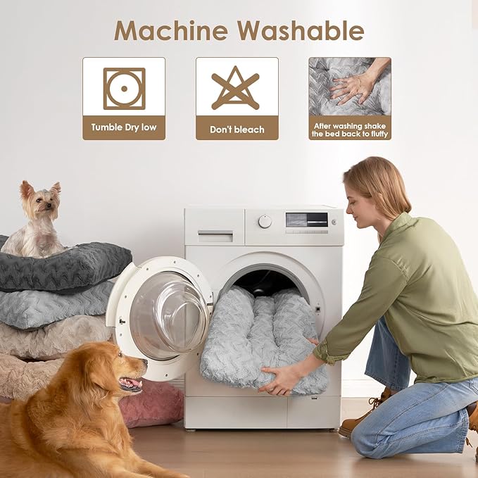 EHEYCIGA Reversible Dog Crate Bed Washable, Comfort Fluffy Plush Dog Kennel Pad for Gaint Dogs, Deluxe Machine Washable XXL Pet Sleeping Mats, 47" x 29"x 4", Grey