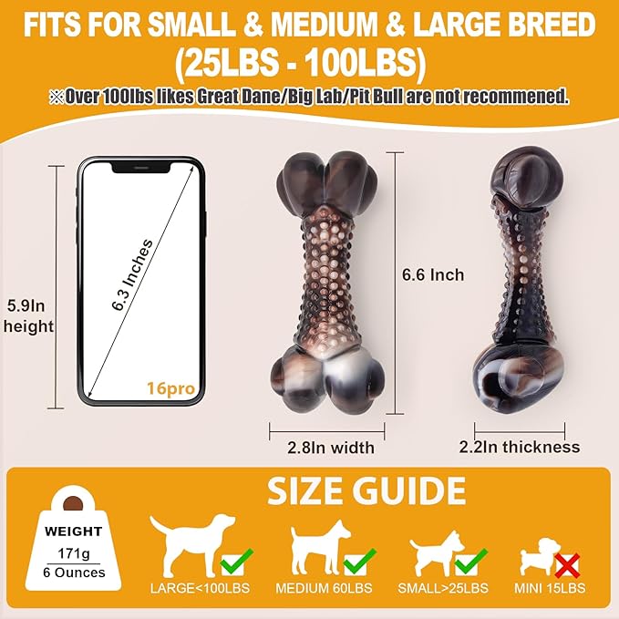 Dog Chew Toys for Aggressive Chewers, 2Pack Indestructible Dogs Bone Toy for Large Small Medium Breeds, Durable Tough Nylon Dog Toys To Keep Them Busy, Puppy Teething Dogs Toy Bone, Beef&Bacon Flavor