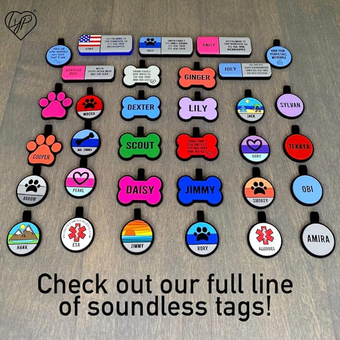LYP Soundless Collar ID - Deep Engraved Silicone – Engraving Will Last - Pet ID Tags, Dog Tags, Cat Tags (Hot Pink, Small)