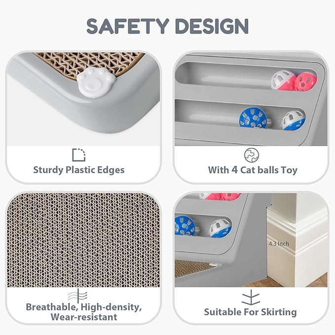 Cat Scratching Post Cat Scratching Board Kitten Scratching Ball Wall Scratchers for Indoor Cats L Shaped Cats Scratcher with Scratcher Pads Grey